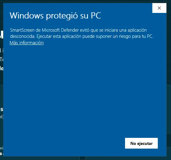 Pantalla azul de SmartScreen: hacé clic en 'Más información'