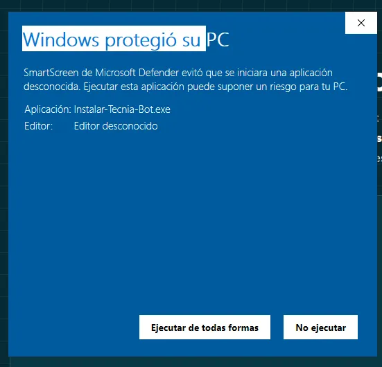 SmartScreen expandido: botón 'Ejecutar de todas formas'