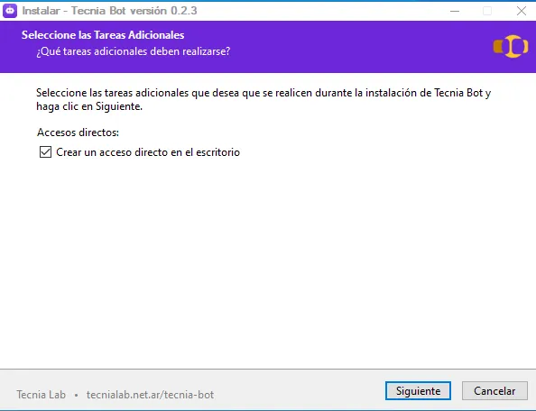 Asistente de instalación de Tecnia Bot
