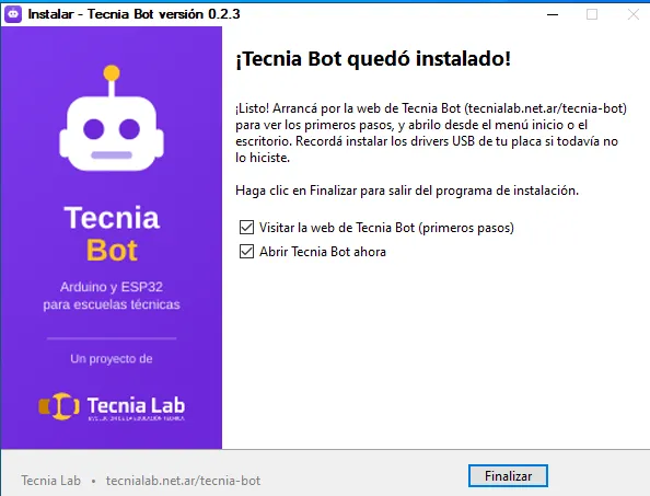 Tecnia Bot instalado y funcionando